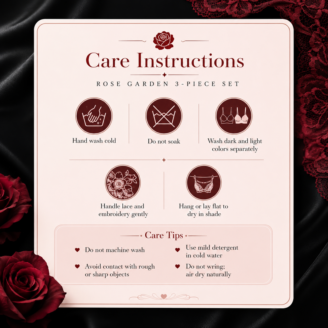 Rose Garden Embroidered Lace 3-Piece Lingerie Set