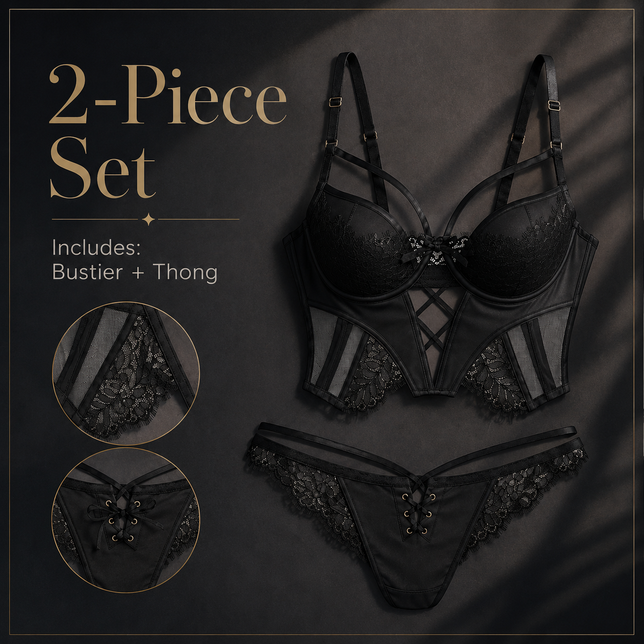 Midnight Mamba No.1 - PU Leather Bustier & Thong Set