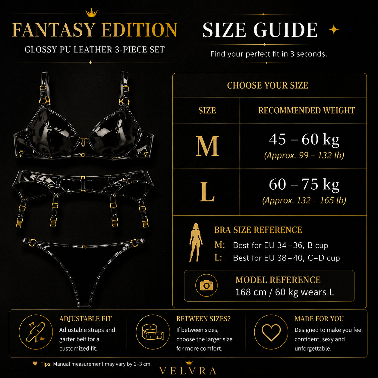 Fantasy Edition — Black Gloss PU Leather Harness Lingerie Set