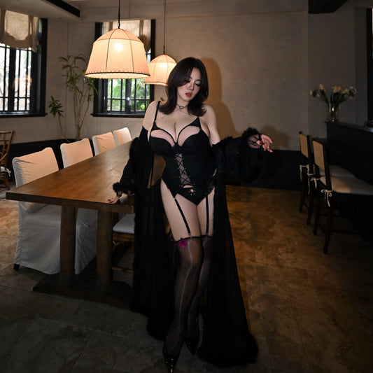 Mamba No.2 — Longline PU Leather Bustier & Thong Set
