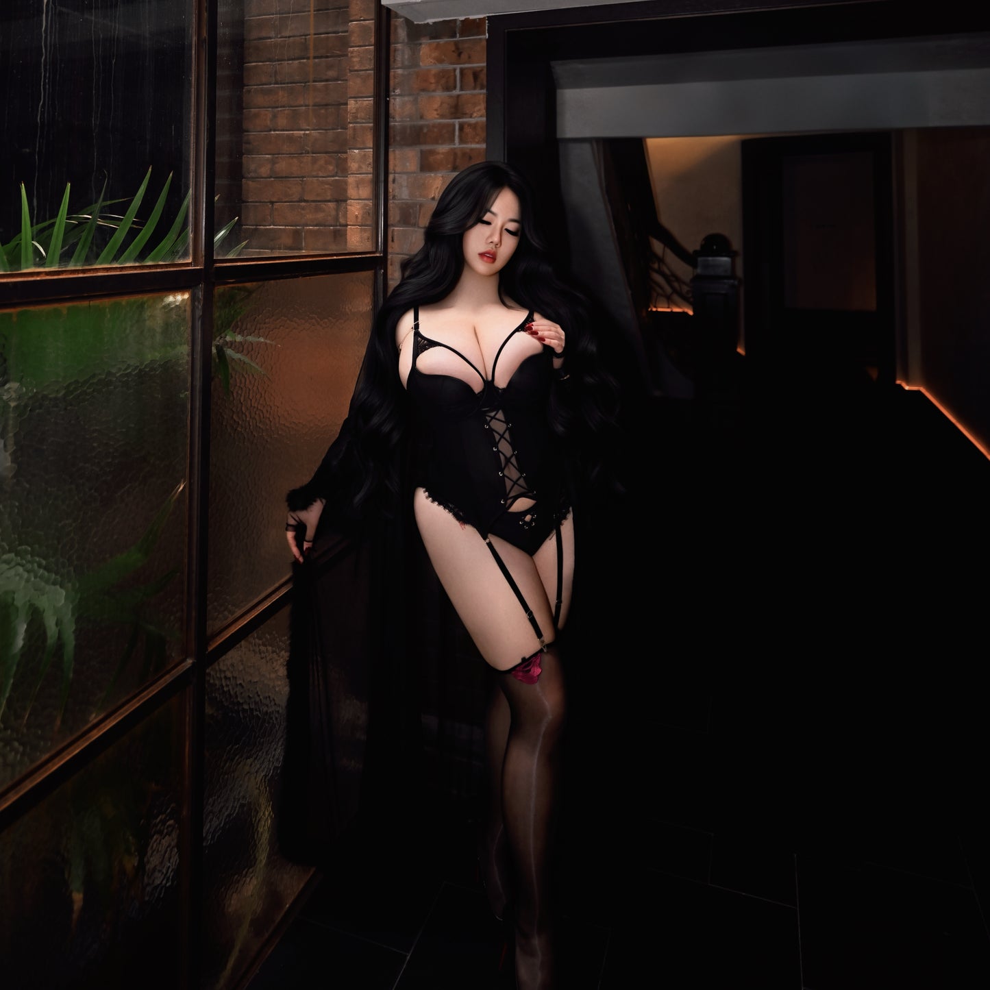Mamba No.2 — Longline PU Leather Bustier & Thong Set
