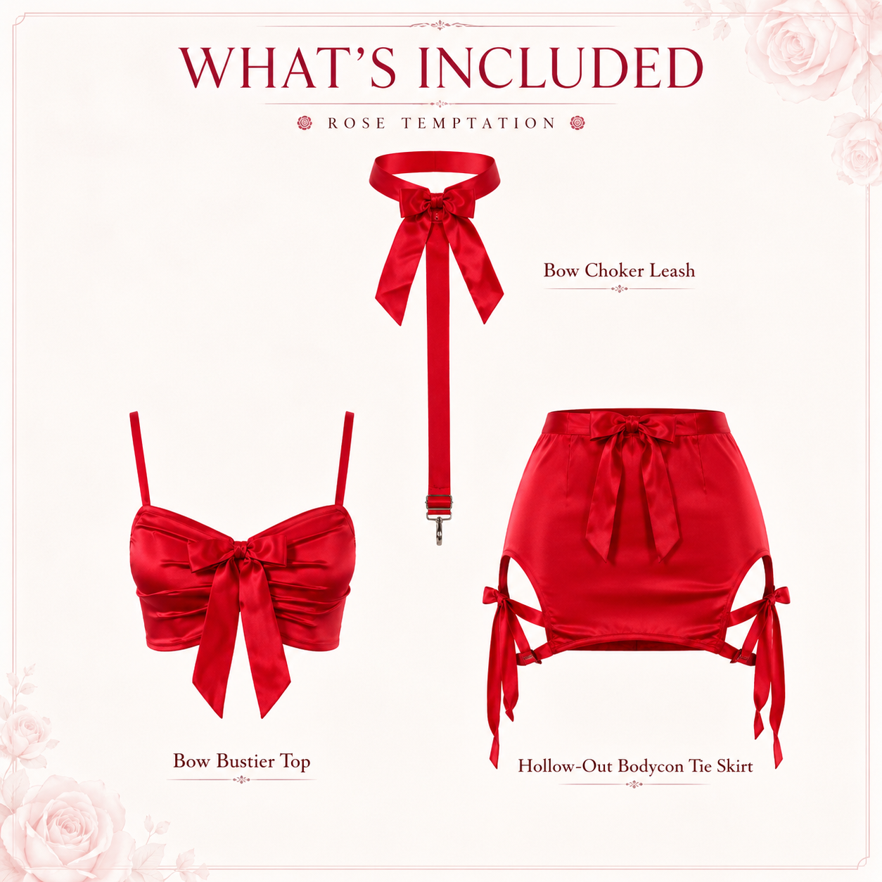 Rose Temptation — Gift Girl Bow Lingerie Set (3-Piece)