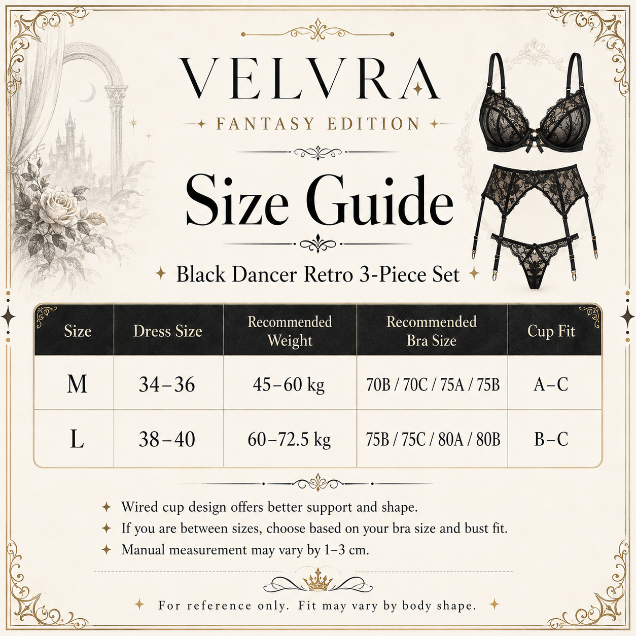 Fantasy Edition — Black Dancer Retro 3-Piece Lingerie Set