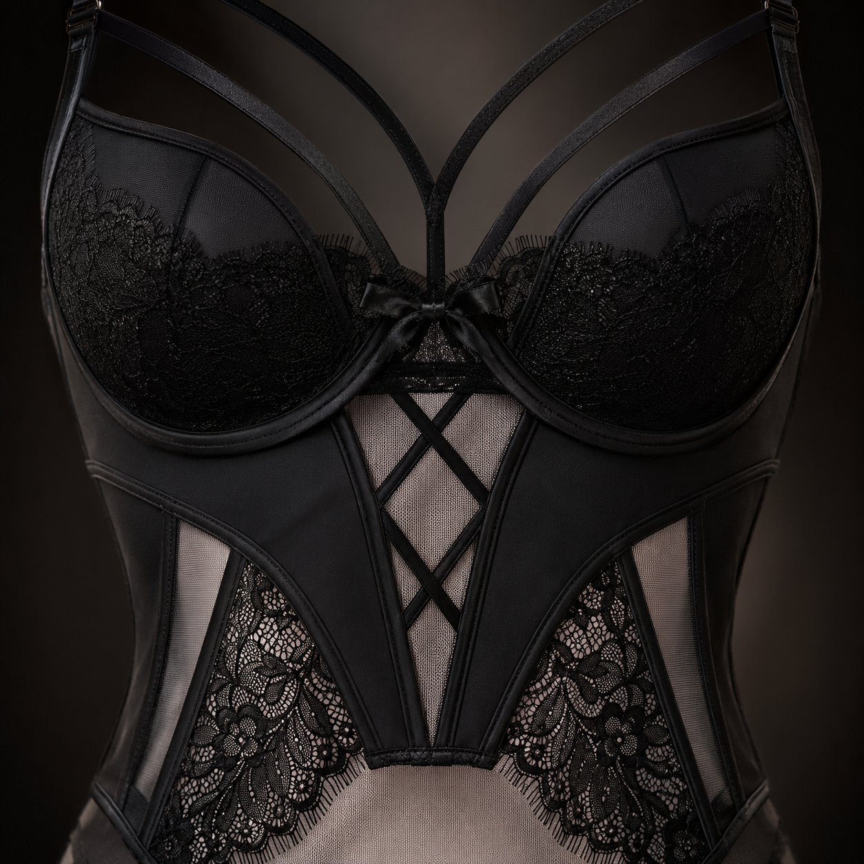 Midnight Mamba No.1 - PU Leather Bustier & Thong Set