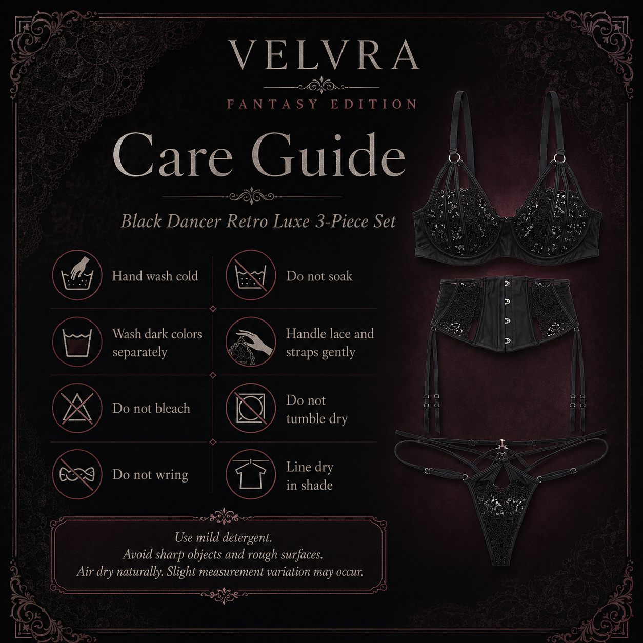 Fantasy Edition — Black Dancer Retro 3-Piece Lingerie Set