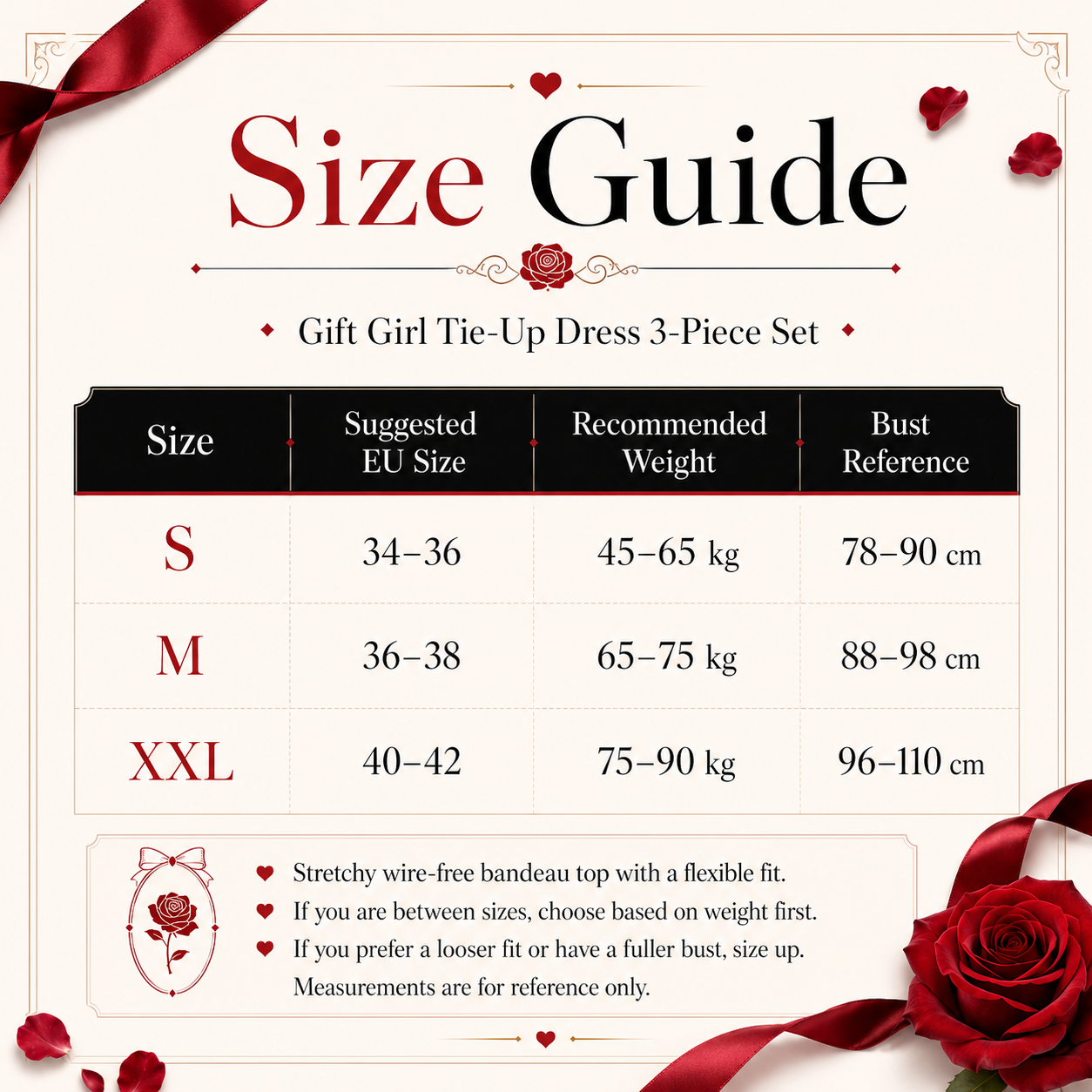 Rose Temptation — Gift Girl Bow Lingerie Set (3-Piece)